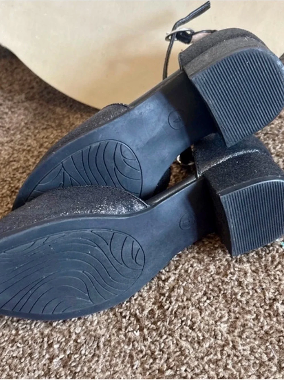 art class Black Glitter Ankle-Strap Block Heel Mary Janes